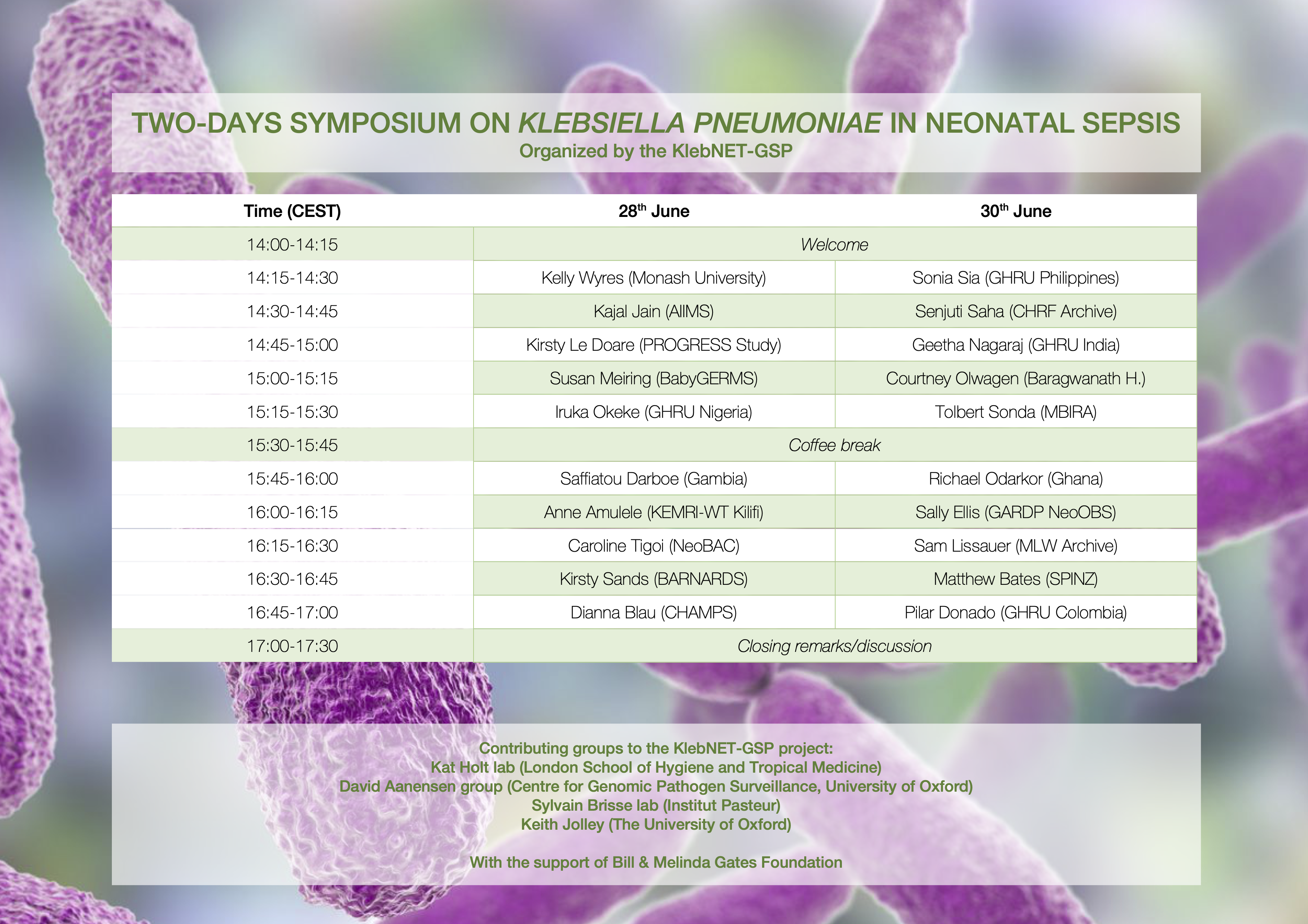 Two-day Symposium on Klebsiella pneumoniae in neonatal sepsis 28th and 30th of June